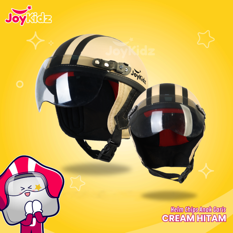 Helm Anak Polos Cream Hitam Garis Usia 1-5 Tahun Helm Anak Polos Cream Hitam Garis Usia 1-5 Tahun